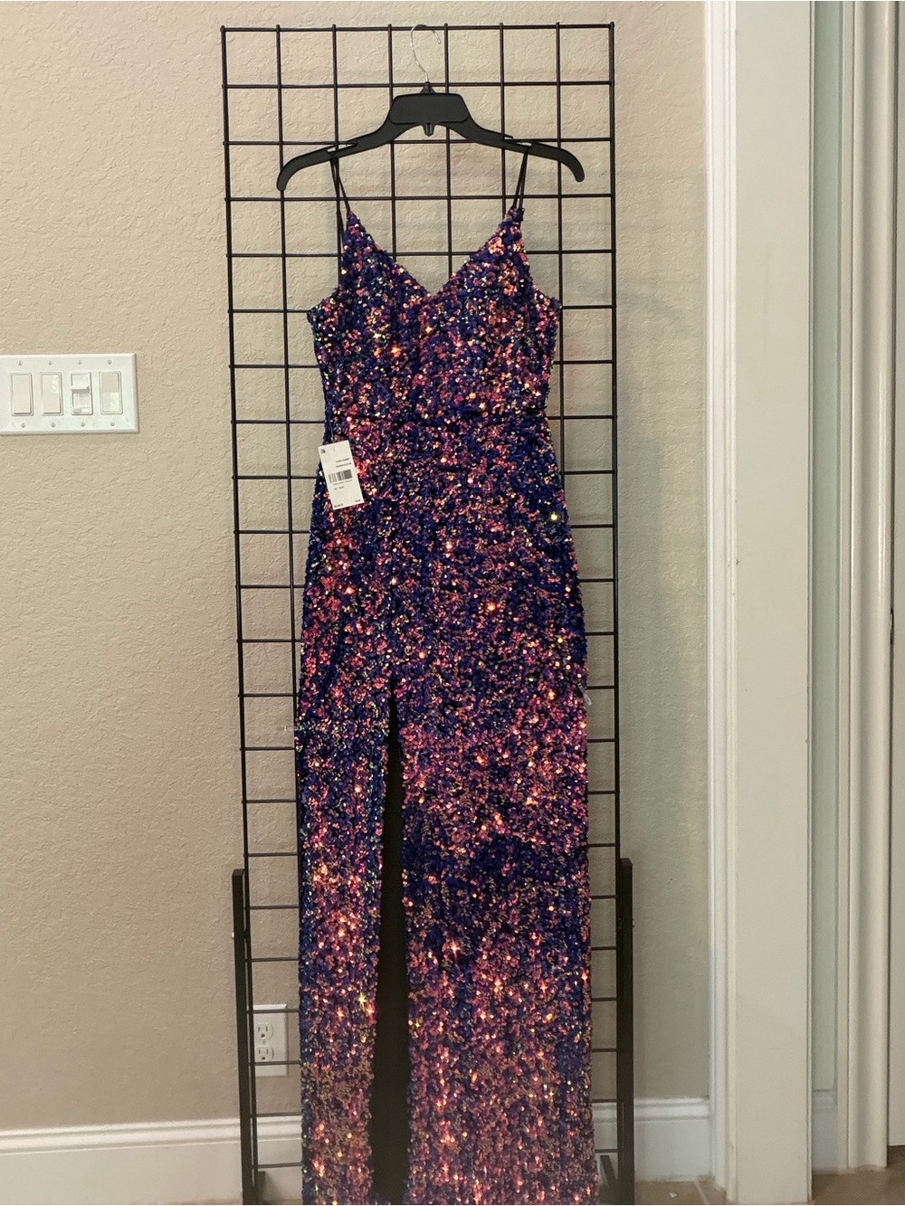 Dazzling Sequin Prom Dress in Iridescent Purple-Pink with high slit